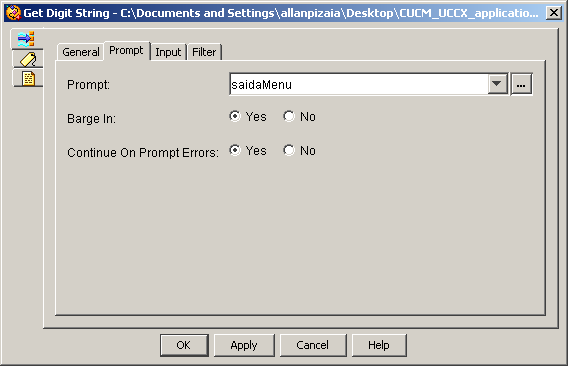 50 Get Digit String- Propriedades da aba Prompt (Conclusão) Propriedades Continue on Prompt Error Descrição False - Resultados exceção, que podem ser tratados no