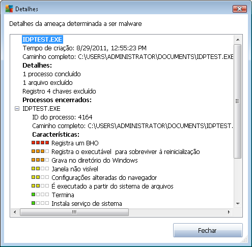 Nome original do obj eto - todos os objetos detectados listados na tabela foram rotulados com o nome padrão dado pelo AVG durante o processo de verificação.