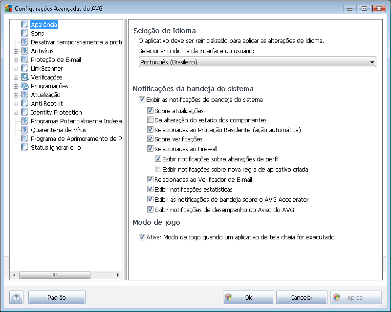 9. Configurações Avançadas do AVG A caixa de diálogo de configuração avançada do AVG Internet Security 2012 é aberta em uma nova janela denominada Configurações Avançadas do AVG.