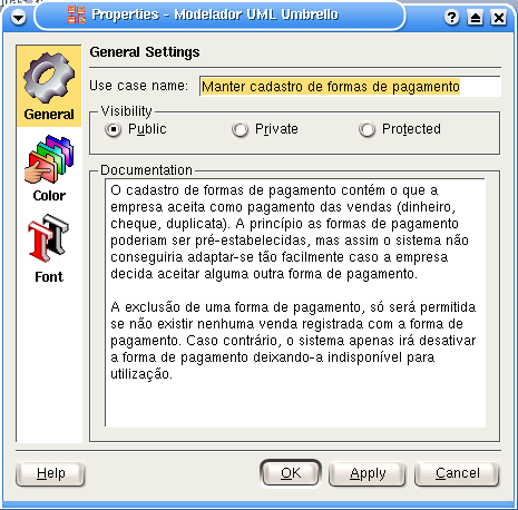 Figura 4-1. Umbrello - criando um diagrama de caso de uso Os casos de uso devem ser documentados com o máximo de detalhes para que seja possível compreender claramente sua função no sistema.