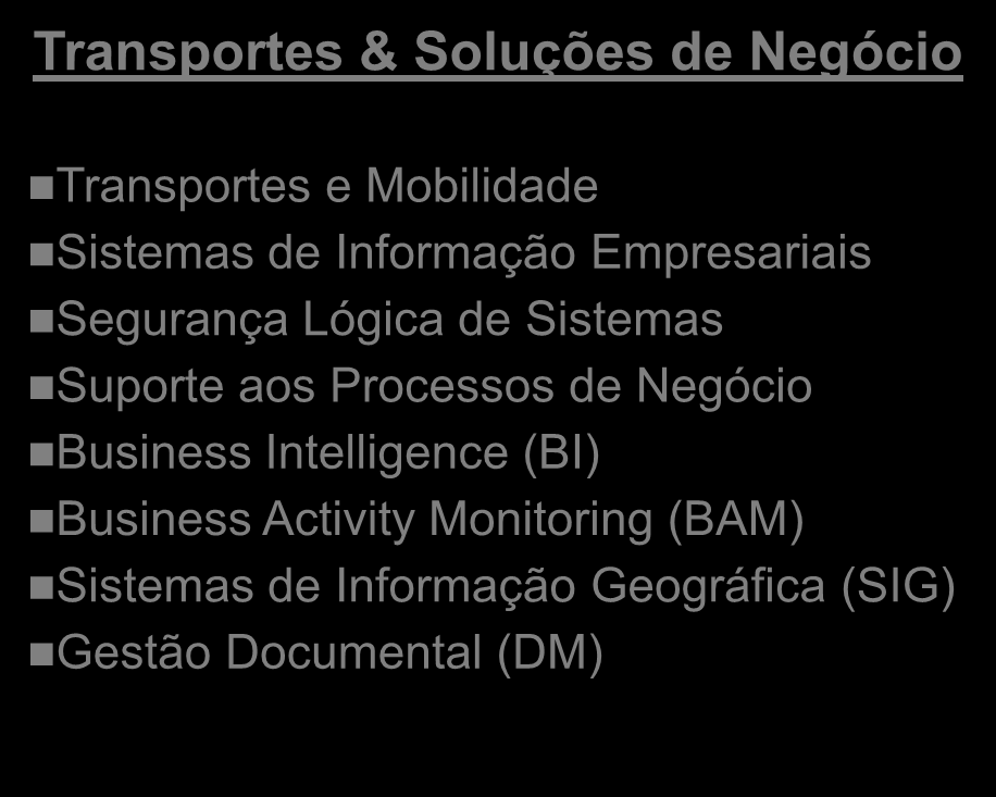 Transportes & Soluções de Negócio Transportes e Mobilidade Sistemas de Informação Empresariais Segurança Lógica de Sistemas Suporte