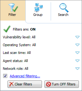 Busca Sincronizar com o Active Directory 6.3.1 Filtragem simples Para filtrar um computador ou grupo específico: 1. No painel esquerdo, clique em Filter. 2.