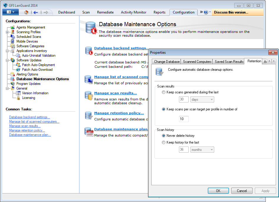 Captura de tela 152: Excluir verificações antigas automaticamente 11.5.3 Backup Para fazer o backup de um banco de dados do Microsoft Access: 1.