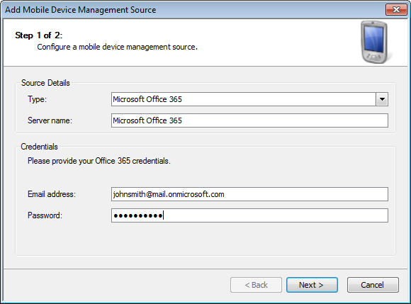 Microsoft Office 365 1. Especifique as credenciais para o Microsoft Office 365 e clique em Avançar. Nota: A conta especificada precisa ter um administrador global.