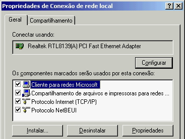 "TCP/IP", o "Cliente para redes Microsoft" e em seguida o "Compartilhamento de arquivos e impressoras para redes Microsoft", como no caso anterior, você pode instalar também o NetBEUI e outros