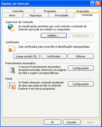 Permite configurar o Internet Explorer com relação a níveis de cookies que poderão ser habilitados ou não.