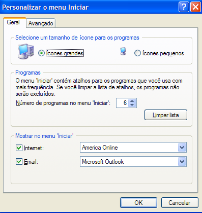 Propriedades do menu Iniciar Para ativar as propriedade do menu iniciar siga um dos passos a seguir: 1.