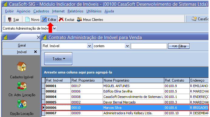 Nesse exemplo, vamos utilizar a opção no Contrato de Administração de Venda.