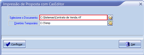 Clique em CasEditor: Na primeira vez, ao criar o contrato informe um local e um nome para salvar o arquivo, seguido da extensão.