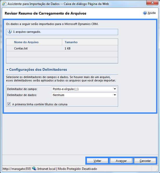 (voltar ao início) - Para realizar uma importação clique em Importar Dados para abrir o Assistente de para Importação de Dados. Poderão ser importados arquivos com as seguintes extensões: *.xml, *.