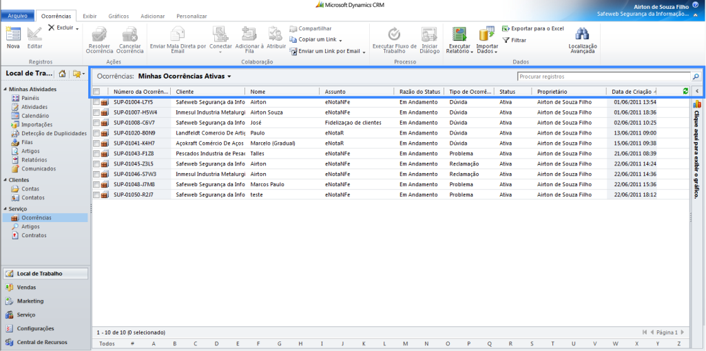 8. Procurar e Filtrar Registros - O CRM permite a procurar por registros (Contas, Contatos, Incidentes, etc.