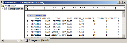 Sub Main Dim R As New Macro R.Code = "ActiveDataSet" ' simple R script created on-the-fly R.Scripting = 5 ' R Macro Type = 5 R.