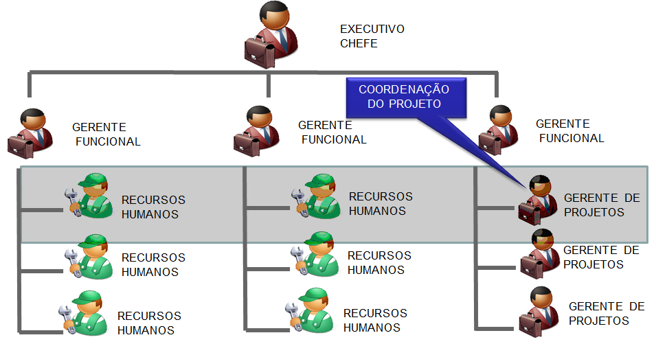 Figura 9 - Organização Matricial Forte 3.2.3.4. ORGANIZAÇÕES COMPOSTAS Muitas organizações envolvem todas essas estruturas em vários níveis e são frequentemente chamadas de organizações compostas.