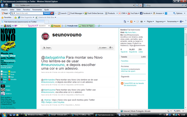 Publicidade e mercado de nichos 25 Figura 6: Perfil @seunovouno no Twitter. Já no espaço seunovouno (Figura 6), também no Twitter, os usuários podiam montar virtualmente o seu Novo Uno.