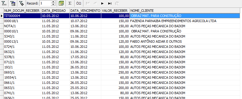 32 Figura 15 - Exemplo de uma consulta à tabela receber A figura 16 mostra uma consulta na tabela recebimento.