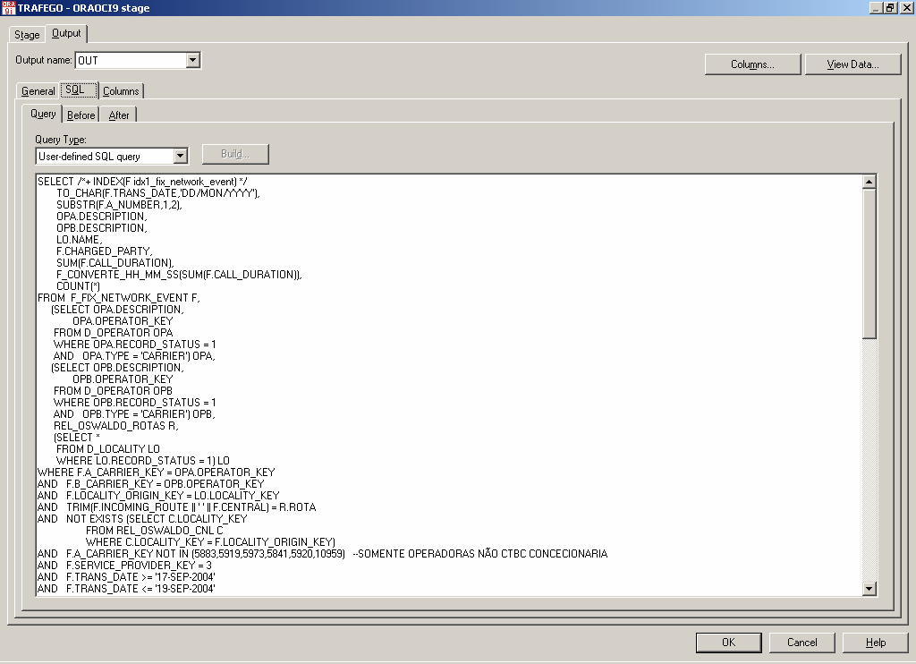 57 Nesta interface se realiza o mapeamento das colunas referentes a consulta SQL a ser realizada. A Figura 19, mostra a interface de um OCI, com o código SQL a ser executado.