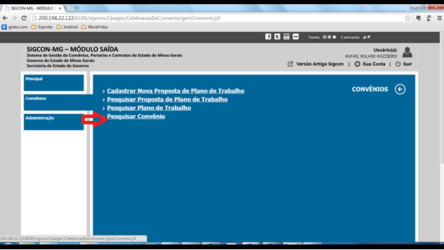 132 Clicar em Pesquisar Convênio.