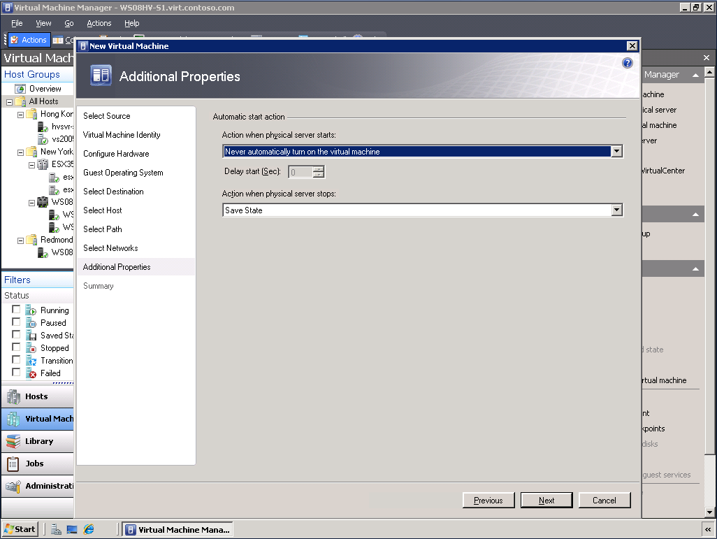 Figura 25. Adicionando uma nova VM a um Cluster de Failover Propriedades adicionais da VM.