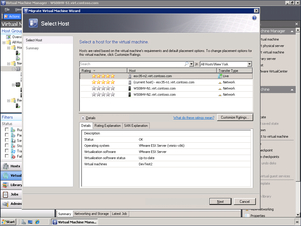 Figura 38. Gerenciando máquinas virtuais da Microsoft e de VMware Selecionando hosts da máquina virtual.