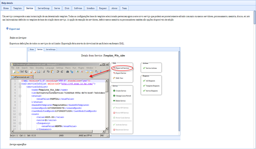 Figura 106 - Template info Tab N.2 Service Um serviço corresponde a uma instanciação de um determinado template.