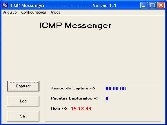 Figura 30 - Aplicação para Tratamento de ICMP Para o uso adequado da aplicação, inicialmente deve-se ir no menu Configurações e no sub-menu Dispositivos para se configurar a interface que será