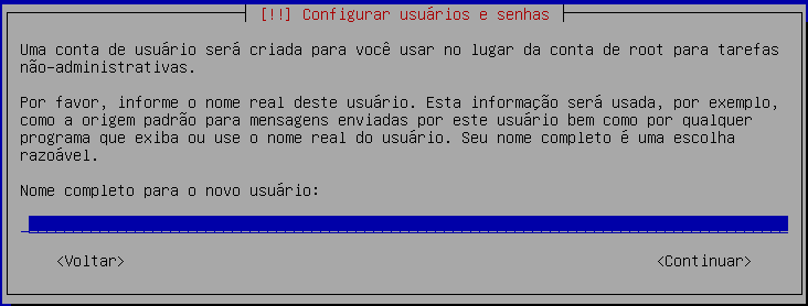 Senha do usuário root Confirmação da senha do root Usuário simples (é