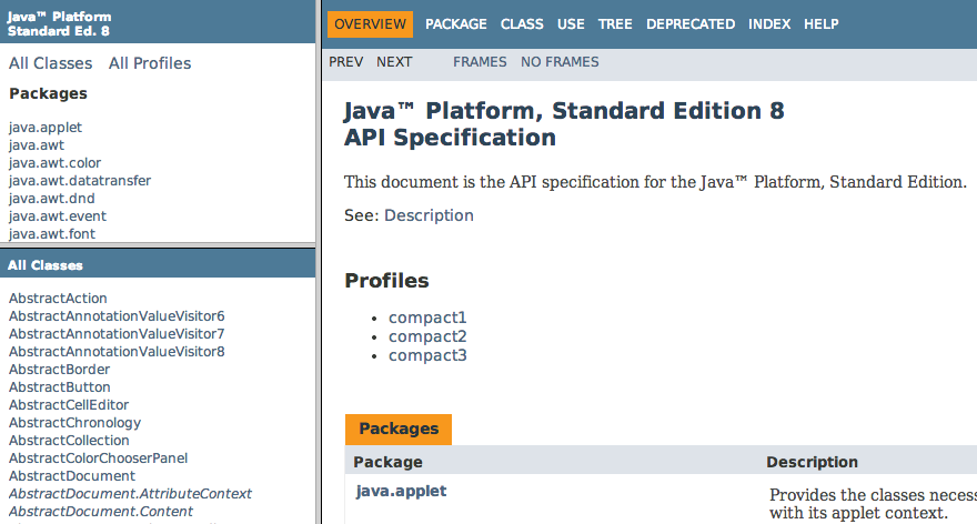 No site da Oracle, você pode (e deve) baixar a documentação das bibliotecas do Java, frequentemente referida como javadoc ou API (sendo na verdade a documentação da API).