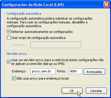 Introdução à Internet 32 Uma outra importante configuração pode ser acessada, partindo-se da tela anterior, clicando-se na aba Conexões / Configurações da Lan.