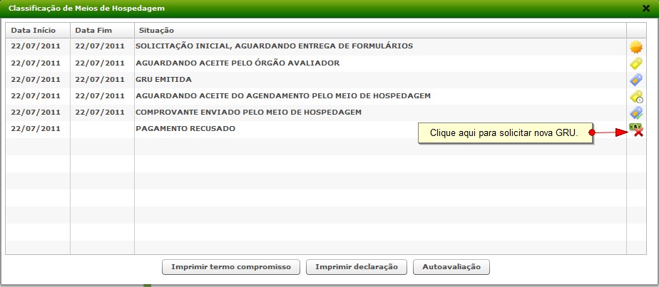 O sistema exibe a seguinte mensagem: Clique no botão ; O IPEM receberá e-mail informando que você rejeitou o Avaliador designado; O IPEM poderá aceitar ou recusar a sua justificativa; Caso o IPEM