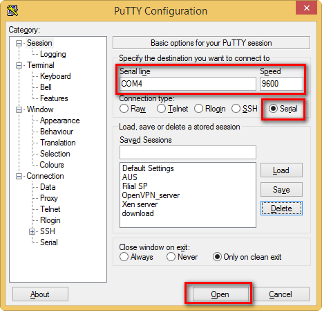 Figura 3 - Configuração Putty Após definir as configurações acima para o Putty, acesse a aba Session e selecione o tipo de