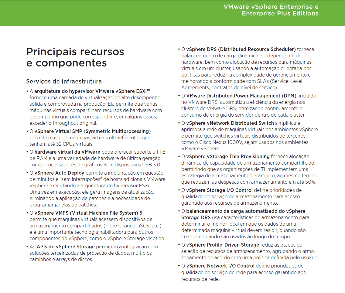 Anexo A Características do VMware vsphere A1 Serviços de