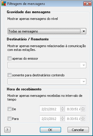 Mostrar erros e avisos - a janela de status exibirá somente mensagens de erro e avisos. Mostrar erros - a janela de status exibirá somente mensagens de erro.