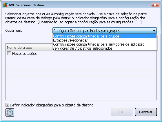 No menu suspenso, selecione onde deseja que a configuração seja copiada.