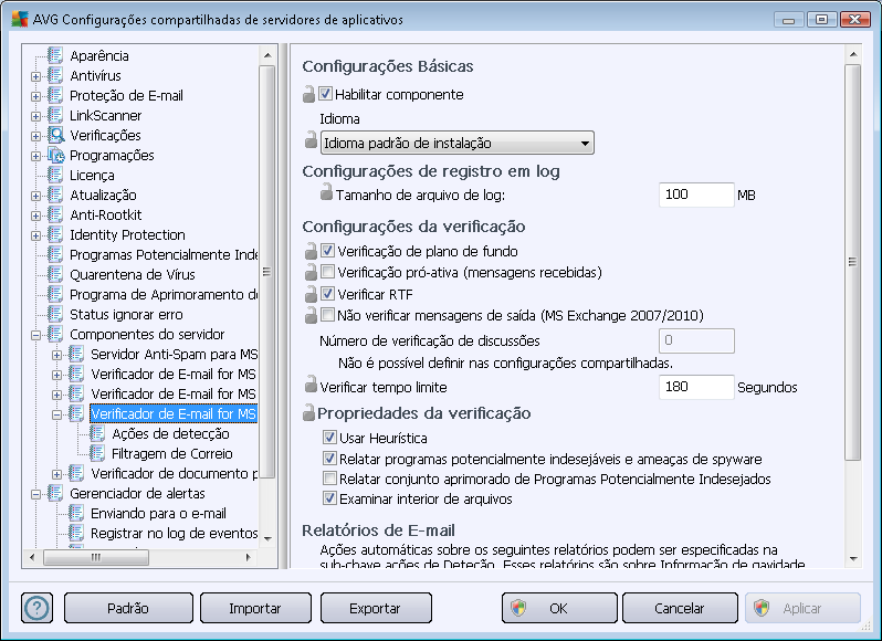 10.3.5. Verificador de E-mail para MS Exchange (VSAPI) Este item contém configurações do Verificador de E-mail para MS Exchange (VSAPI).