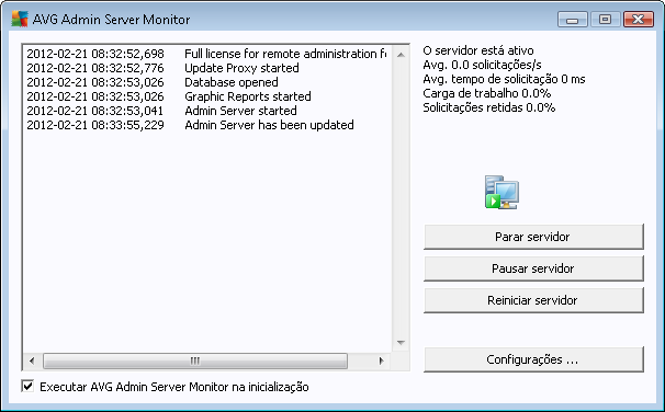 10.4. Configurações do AVG Admin Server O AVG Admin Server Monitor faz parte da instalação do AVG Admin Server.