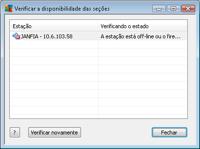 Esta caixa de diálogo permite descobrir quais estações estão disponíveis (on-line) ou não (offline). Você verá o estado de cada estação na coluna à direita do nome.