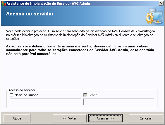 Observação: se estiver configurado um nome de usuário e senha aqui, você deve também definir manualmente