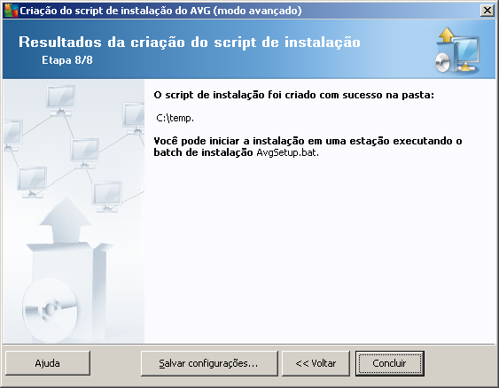 O botão Salvar configurações permitirá selecionar a configuração salva previamente. Você pode utilizá-la quando executar o assistente novamente carregando as configurações no início.