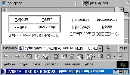<td width="33%" align="center">l2 - C1</td> <td width="33%" align="center">l2 - </td> <td width="34%" align="center">l2 - C3</td> </table> ATRIBUINDO BORDER= 3 E BORDER= 0 Sintaxe de comando: <table