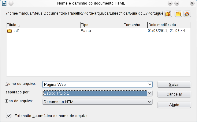 Figura 4. Criar uma série de páginas web a partir de um documento Criar páginas Web através do assistente O Assistente de páginas Web do LibreOffice permite criar vários tipos de páginas Web padrão.