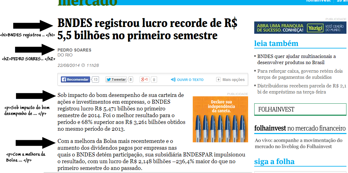 Figura 3. Site folha.com.br 2.4. Exercícios práticos Questão 01. Com base nas TAGS já estudas, desenvolver o código HTML para a estrutura abaixo.