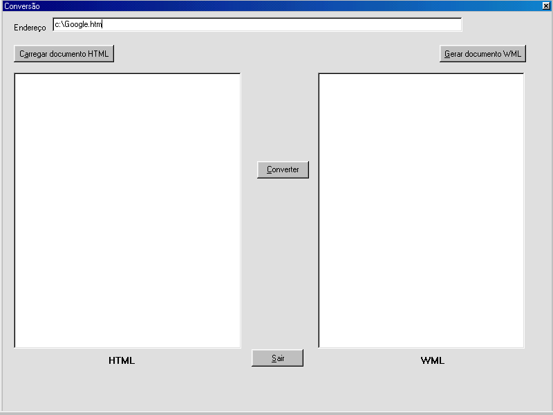 39 Figura 7 Tela do programa de conversão O edit endereço está fazendo o papel do servidor que fornece a URL do arquivo HTML.