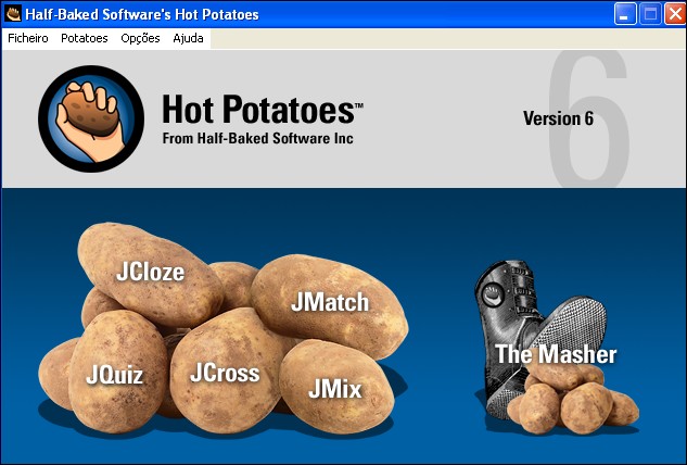 Clique no ícone Hot Potatoes para aceder à janela a partir da qual irá escolher qualquer um dos