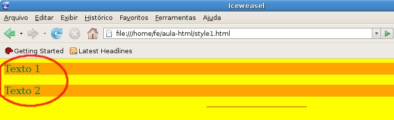 </html> Abra o arquivo HTML e veja o resultado no navegador onde o CSS é aplicado na Tag <body> e em todas ocorrências das Tags <p> e <hr>, como mostra a imagem abaixo: Exemplo da Tag <STYLE> entre