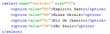 2.0 Formulários em HTML Tag <select> Tipo Listagem (as opções já