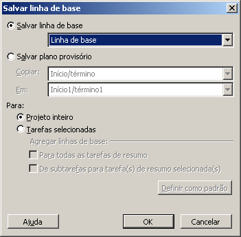 Fig 53. CAIXA DE DIÁLOGO SALVAR LINHA DE BASE Detalhes Seção Salvar Linha de Base Salvar Linha de Base Ao clicar em Salvar Linha de Base, você pode especificar a linha de base a ser salva.