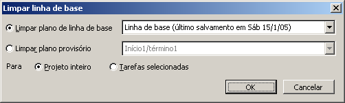 Limpando a Linha de Base Microsoft Project 2003 Professional Caso seja necessário, a linha de base também pode ser apagada. Para apagar uma linha de base: 1. No menu Ferramentas, clique em Controle.