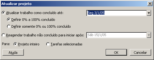 Se várias atividades foram iniciadas e concluídas pontualmente ou se atividades precisam ser reagendadas em conjunto, podem-se definir as informações reais de ínicio etérmino de todas essas