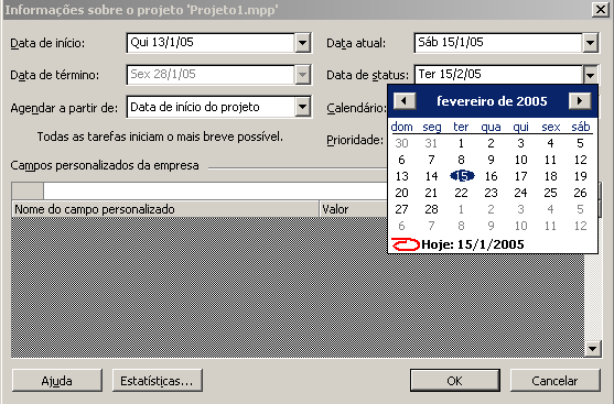 3. Na caixa Método padrão de Valor Acumulado da Tarefa, clique no método de cálculo que o Microsoft Office Project 2003 deverá utilizar ao calcular o Custo Orçado do Trabalho Realizado (COTR).