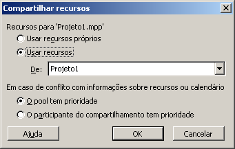 Pool de Recursos Microsoft Project 2003 Professional Um pool de recursos permite o compartilhamento de recursos entre diversos projetos.